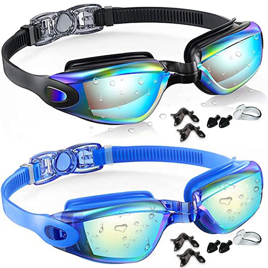 Swim Goggles, 2 Pack Anti-fog No Leaking Anti-UV Silicone Swimming Goggles
