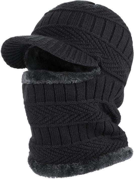 TAGVO Winter Knit Balaclava Beanie Hat with Flexible Neck Warmer, Unisex Windproof Warm Ski Face Mask for Outdoor Sports, Black