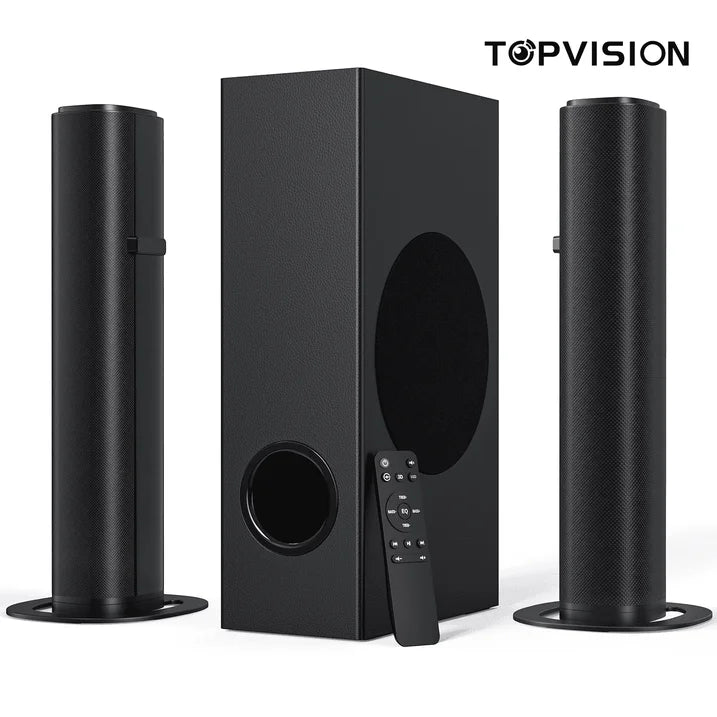 TOPVISION 4.1ch Sound Bar with Subwoofer, 120W Separable Sound Bar for TV with 4 Drivers, USB/AUX/Coaxial/Optical/HDMI/Bluetooth Connect, SD01