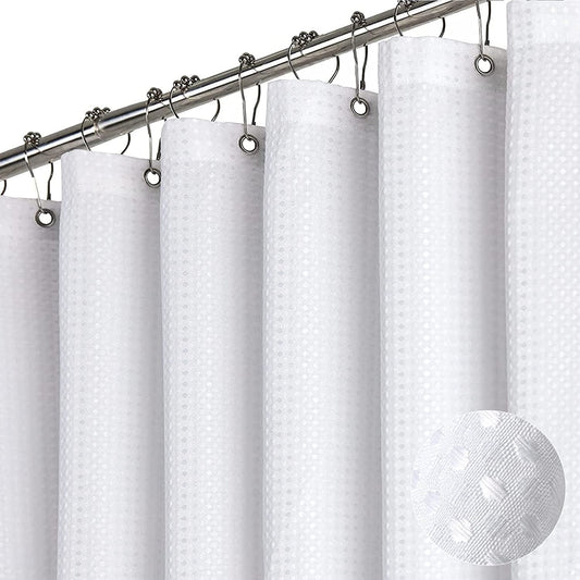 TURKIO Fabric Shower Curtain White Waffle Bathroom Curtain,Water-Repellent,Hotel Grade 72"x72"