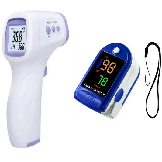 Thermometer Oximeter, Portable Fingertip Pulse Oximeter with OLED Display, 2 Modes Infrared Forehead Thermometer