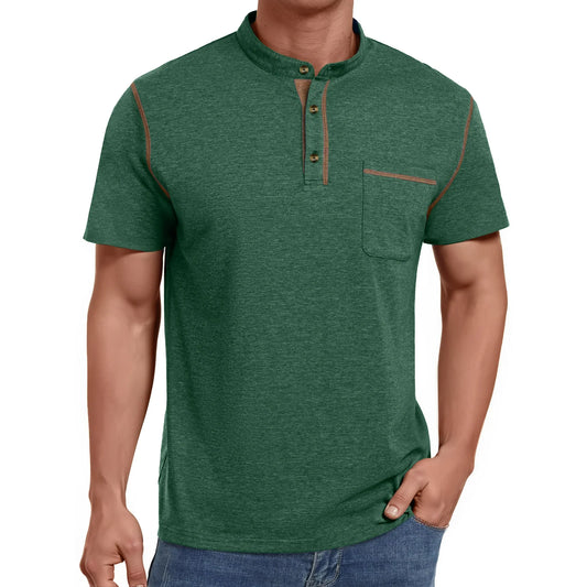Thrilos Mens Henley Shirts Short Sleeve Casual Tops Lightweight Pullover Shirt Button Cotton T-Shirt with Pocket