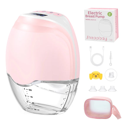 Jheppbay Electric Portable Hands-Free Breast Pump - All-in-One Electric Breast Pump with 3 Modes and 12 Levels, BPA-Free, Painless,with 17 mm/21 mm Flange,1 Pack(Pink)