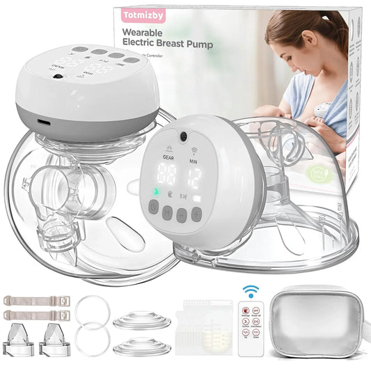 Totmizby Hands Free Electric Breast Pump,Wearable Breast Pump 12 Levels 3 Modes with Remote Control,140°Soft Silicone,LCD,1200mAh Battery,Low Noise Leak-Proof Painless Breastfeeding,2 Pack(Gray)