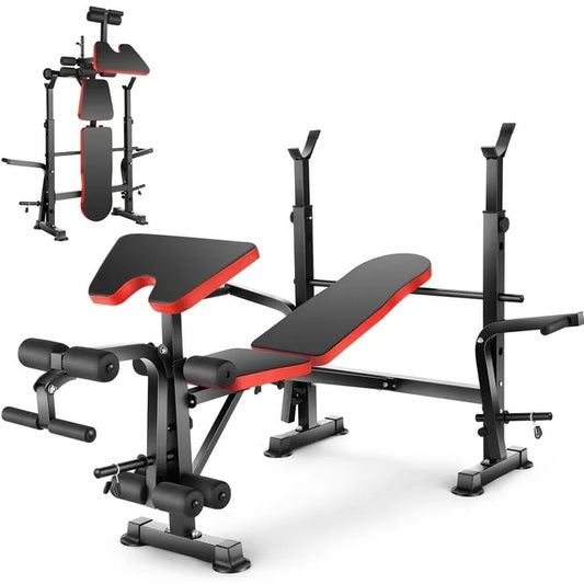 VIBESPARK Adjustable Weight Bench 600lbs 6-in-1 Foldable Workout Bench Set with Barbell Rack & Leg Developer Preacher Curl Rack, Multi-Function Strength Training Bench Press Exercise Equipment