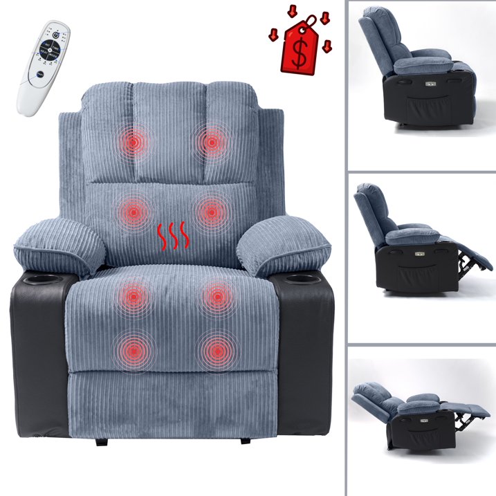 VIOLHEDO Heated Massage Recliner Chair Reclining Sofa Cup Holder Pocket