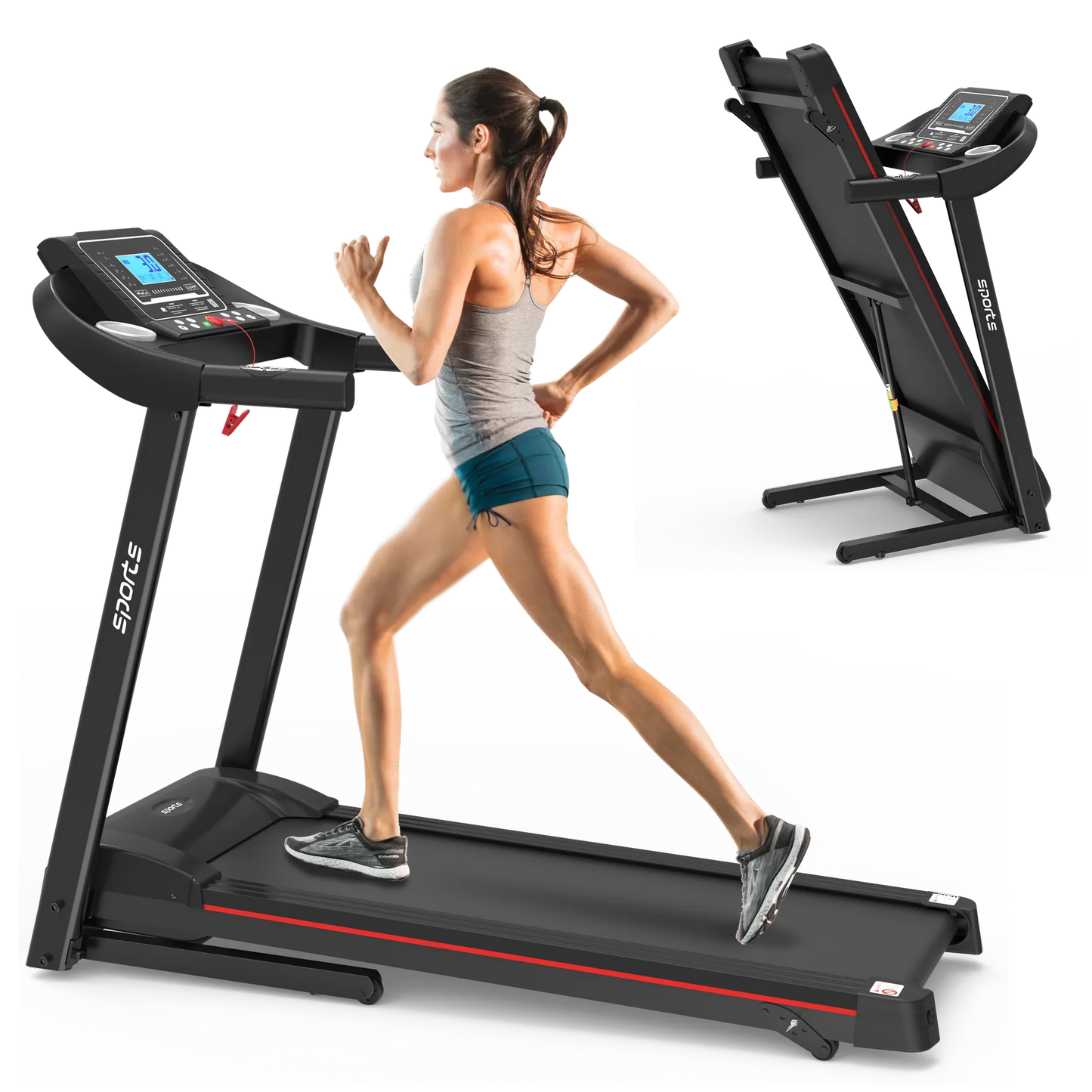 VLDTDRDI Automatic Folding Treadmill with 8mph Speed,50.4" Longer Portable Running Walking Compact Exercise Machine with 5" Screen Display,12 Preset Program, 4-Level Incline and Bluetooth Music