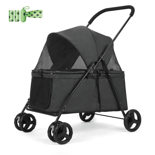 Wedyvko Pet Stroller, 4 Wheels Cat Dog Stroller Foldable Lightweight Dog Carrier Trolley Jogging Stroller,Black