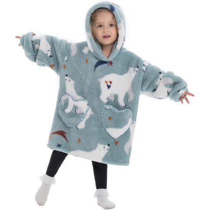 Wehilion 2-6YR Oversized Sweatshirt Blanket Hoodie for Kids Toddlers Cozy Hooded Blanket Sweatshirt with Pocket for Little Girl Boy