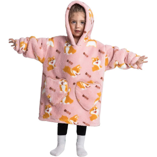 Wehilion 2-6YR Oversized Sweatshirt Blanket Hoodie for Kids Toddlers Cozy Hooded Blanket Sweatshirt with Pocket for Little Girl Boy
