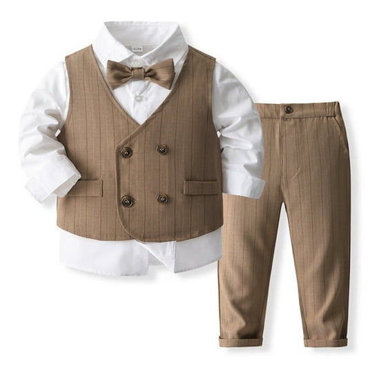 Wehilion 4 Pcs Baby Boys Gentleman Bowtie Formal Outfit Suits Children's double breasted vest suit set Tuxedo Wedding Party Suit