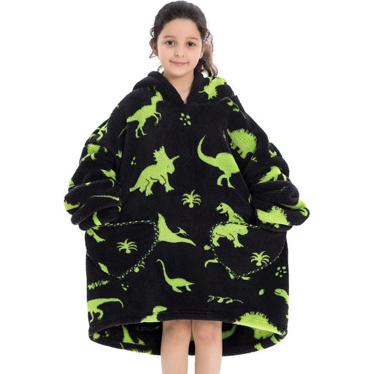Wehilion 6-12YR Oversized Sweatshirt Hooded Blanket Sherpa Hoodie for Girls Boy Wearable Blanket Hoodie for Kids