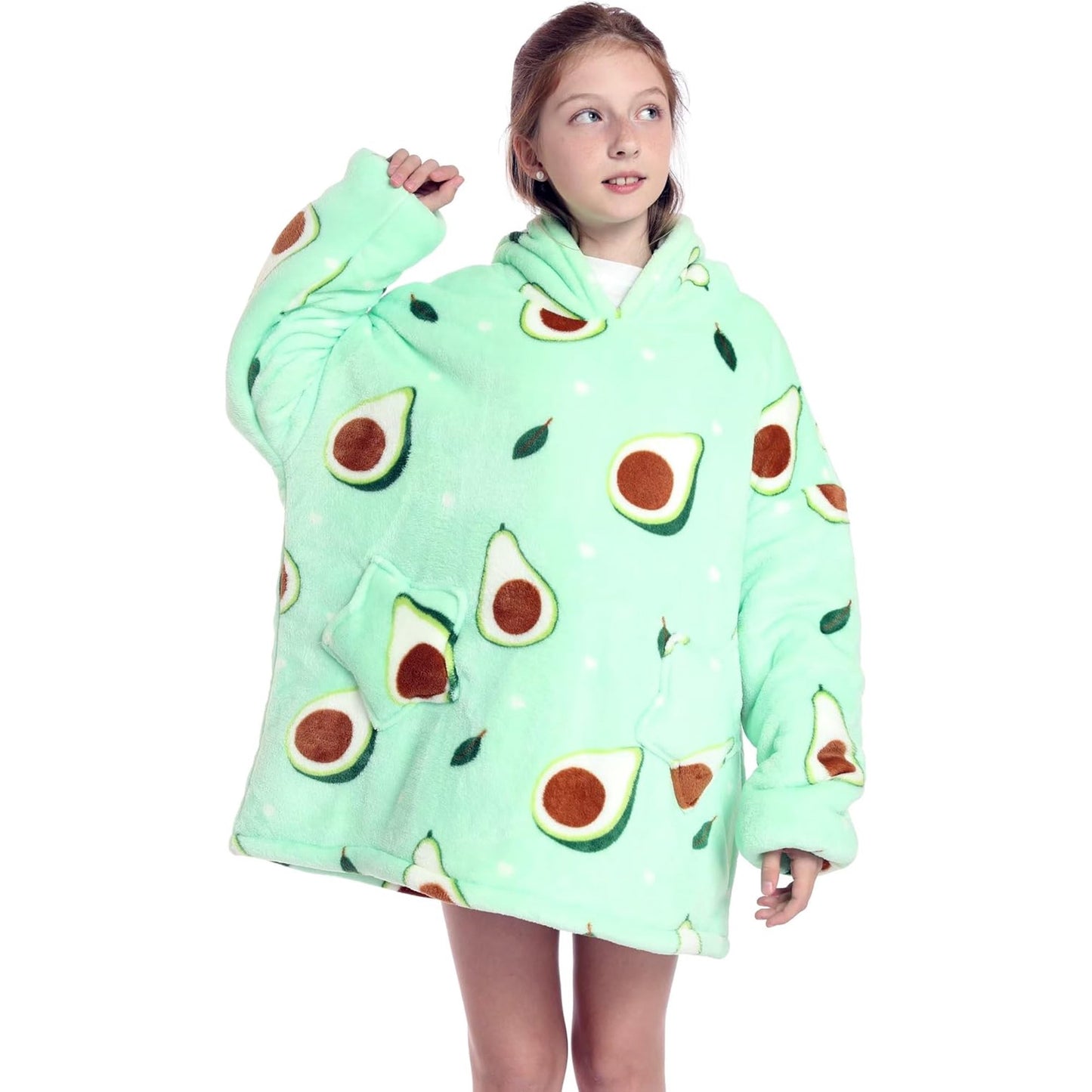 Wehilion 6-12YR Oversized Sweatshirt Hooded Blanket Sherpa Hoodie for Girls Boy Wearable Blanket Hoodie for Kids