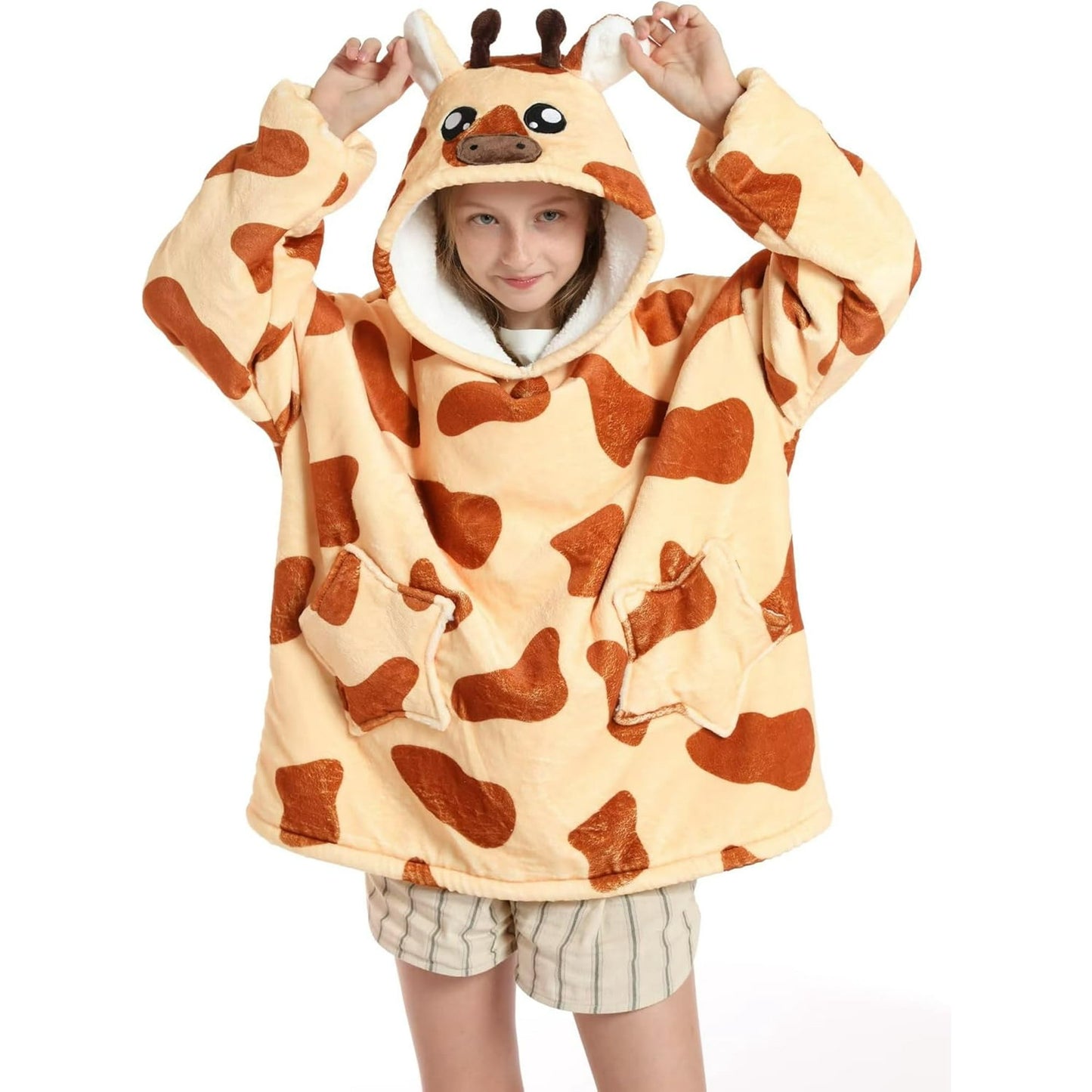Wehilion 6-12YR Oversized Sweatshirt Hooded Blanket Sherpa Hoodie for Girls Boy Wearable Blanket Hoodie for Kids