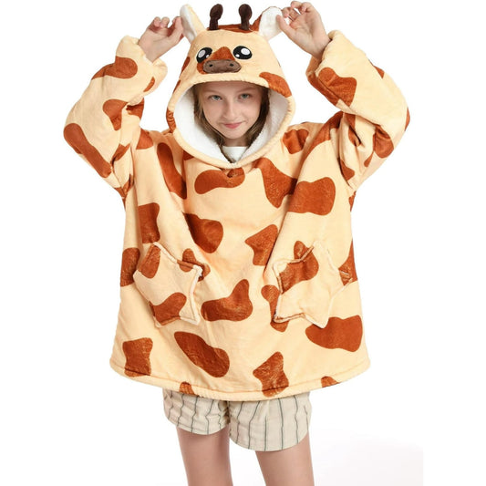 Wehilion 6-12YR Oversized Sweatshirt Hooded Blanket Sherpa Hoodie for Girls Boy Wearable Blanket Hoodie for Kids