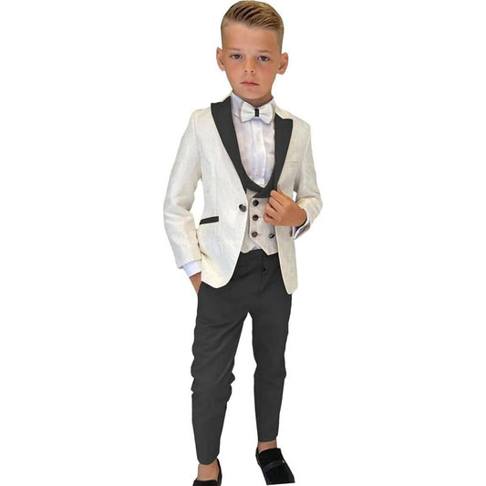 Wehilion Boys Formal Suit Wedding Tuxedo 3 Pieces Floral Jacket Pants Vest Kids Party Blazer