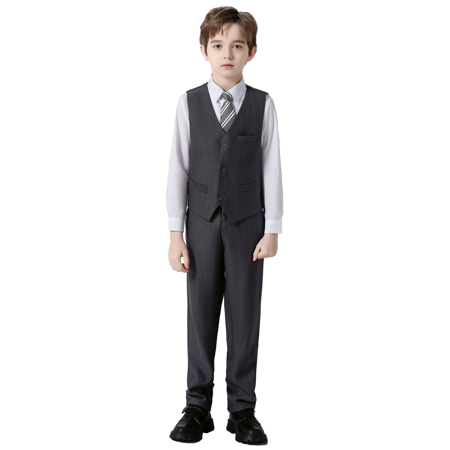 Wehilion Boys Suit 4PC Baby Suits Wedding Party Vest Suit Set Little Gentleman Waistcoat Prom Tuxedo Dress suit Outerwear Party Vest+Shirt+Bow tie+Pants Outfits Clothes Set for Kids 3T