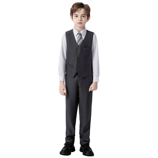 Wehilion Boys Suit 4PC Baby Suits Wedding Party Vest Suit Set Little Gentleman Waistcoat Prom Tuxedo Dress suit Outerwear Party Vest+Shirt+Bow tie+Pants Outfits Clothes Set for Kids 3T