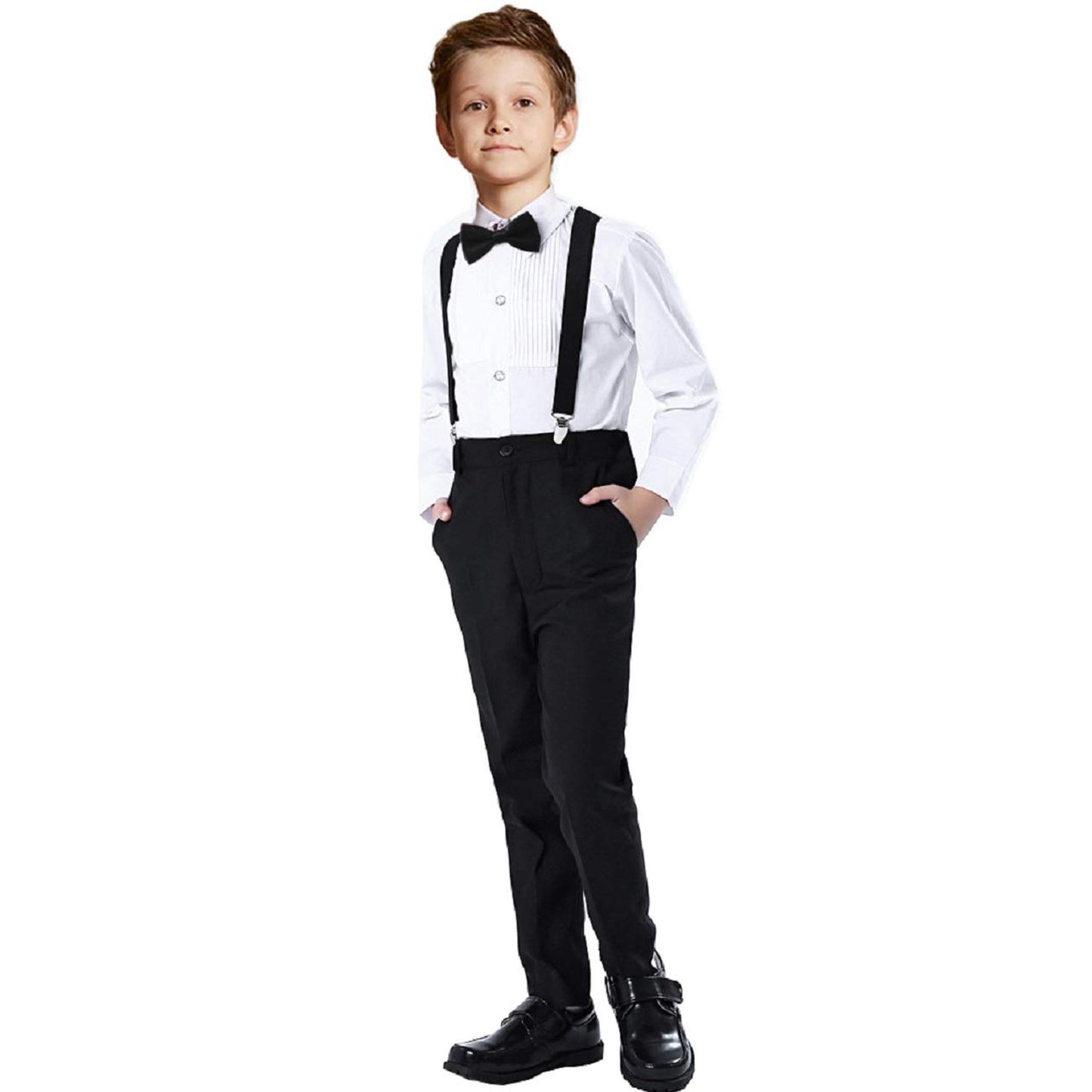 Wehilion Boys Suits 4 Pieces Baby Suits Wedding Party Suit Set Little Gentleman Waistcoat Prom Tuxedo Dress suit Outerwear Party Shirt+Tie+Pants+braces Outfits Clothes Set for Kids Black