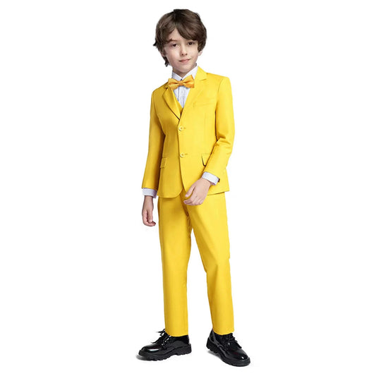 Wehilion Boys Suits 5 Piece Set Slim Colorful Formal Fit Yellow Kids Wedding Outfit Boys Dresswear Up Size 12Y (Toddler, Little Boys, Big Boys)