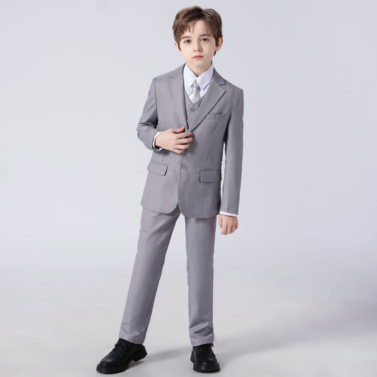 Wehilion Boys Suits 5 Piece Set Slim Fit Grey Kids Wedding Outfit Boys Dresswear Up Size 10 (Toddler, Little Boys, Big Boys)