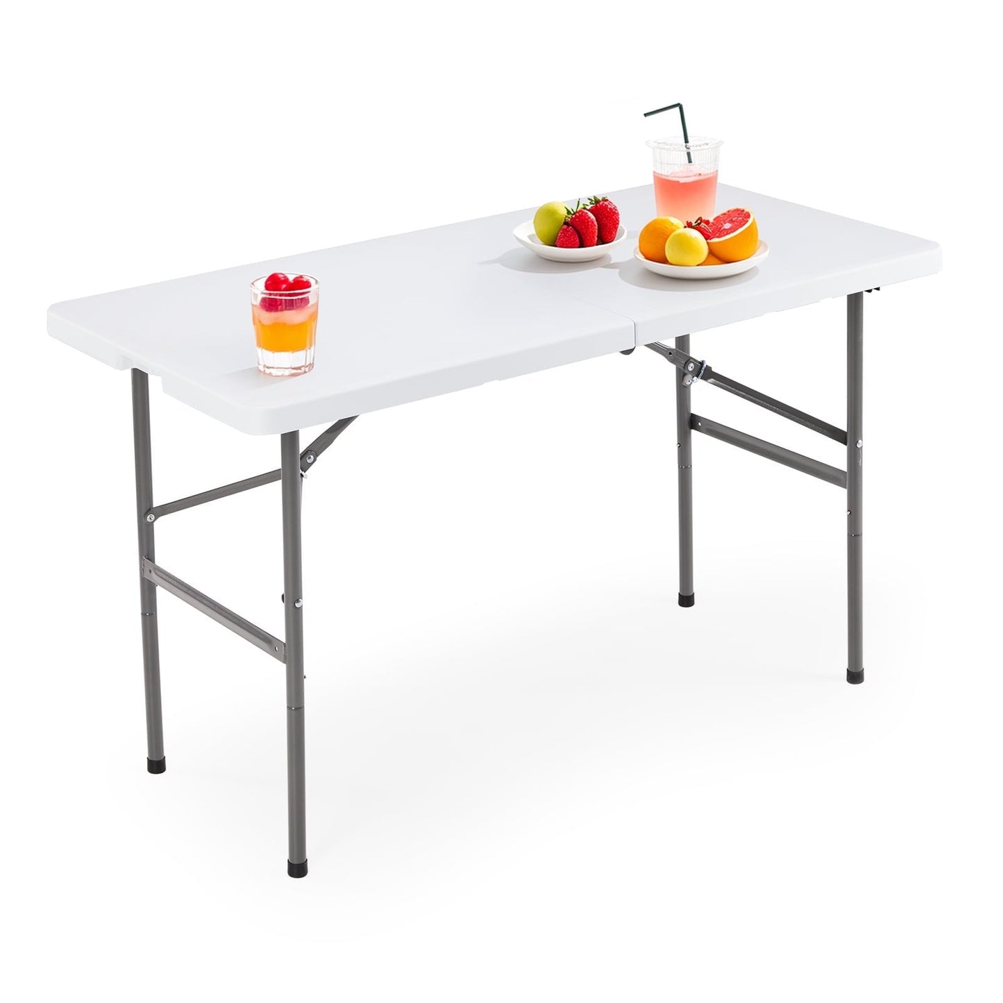 ZUNMOS 4FT Folding Table with Handles for Parties, Banquets, Backyard Events, White