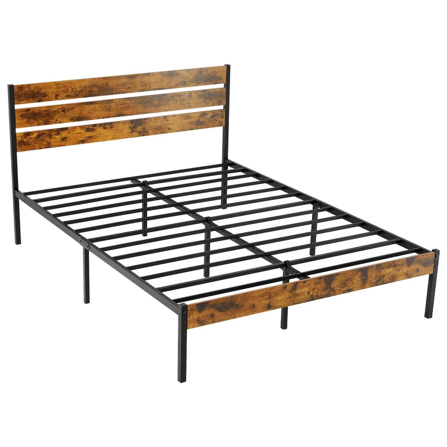 ZUNMOS Queen Size Metal Bed Frame with Headboard and Footboard, No Box Spring Needed, 800LBS Sturdy Slats Support, Noise Free for Bedroom, Brown