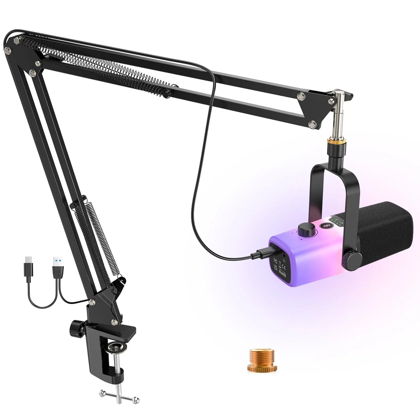 ZealSound USB Gaming Microphone,PC Microphone for phone tablet with RGB for Streaming Podcast Vocal Recording ASMR, Computer Mic with Noise Cancellation,Mute Button,Gain Knob,Desktop Arm Boom Stand