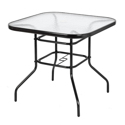 Zimtown 31" Outdoor Dining Table with Glass Top w/ Umbrella Hole for Patio Garden Poolside, Black Steel Frame