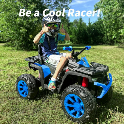 Hikiddo 12V Kids ATV 4 Wheeler, 2-Seater Powered Ride on ATV Toy for Big Kids w/ Bluetooth, 4mph Max Speed - Blue