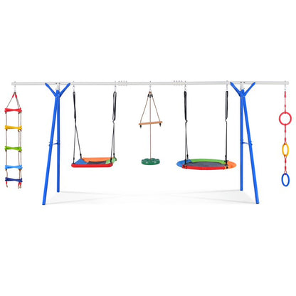 Sesslife TE779 5 in 1 Metal Swing Set with Seesaw, Slide, Horizontal Bar, A Frame for Kids