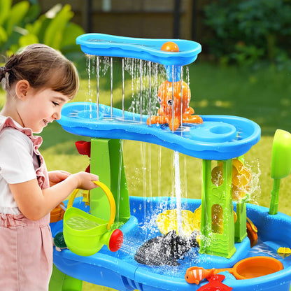 JoyStone Kids Sand Water Table for Beach, 3-Tier Water Activity Tables with Water Pump, Activity Sensory Play Table Toys for Toddlers, Summer Gift Toys for Outside Backyard for Kids