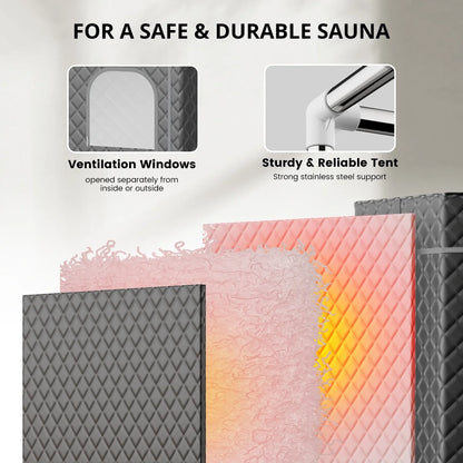 Portable Sauna Tent for Home, Novashion Personal Steam Sauna Box, with 3L&1200W Steamer, 15 Levels Heating, 60 Minutes Timer, Chair, Remote Control, Grey