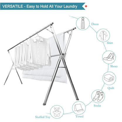 Susuzi 79 Inches Clothes Drying Rack, Stainless Steel Garment Rack Adjustable and Foldable Laundry Drying Rack
