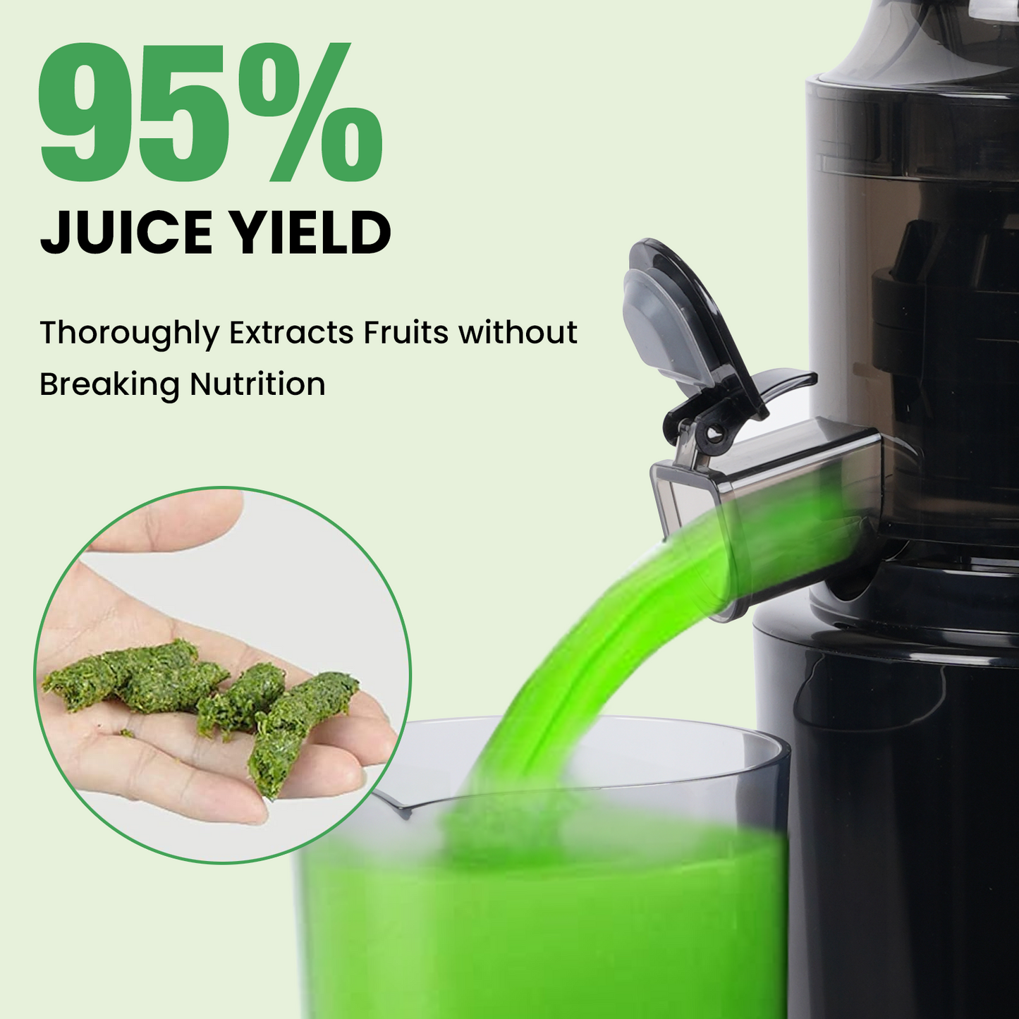 Juicer Machines, Cold Press Juicer with 800 ml Juice Cup, 95% High Juice Yield Slow Masticating Juicer, with Reverse Function, for Whole Vegetables and Fruits, Black