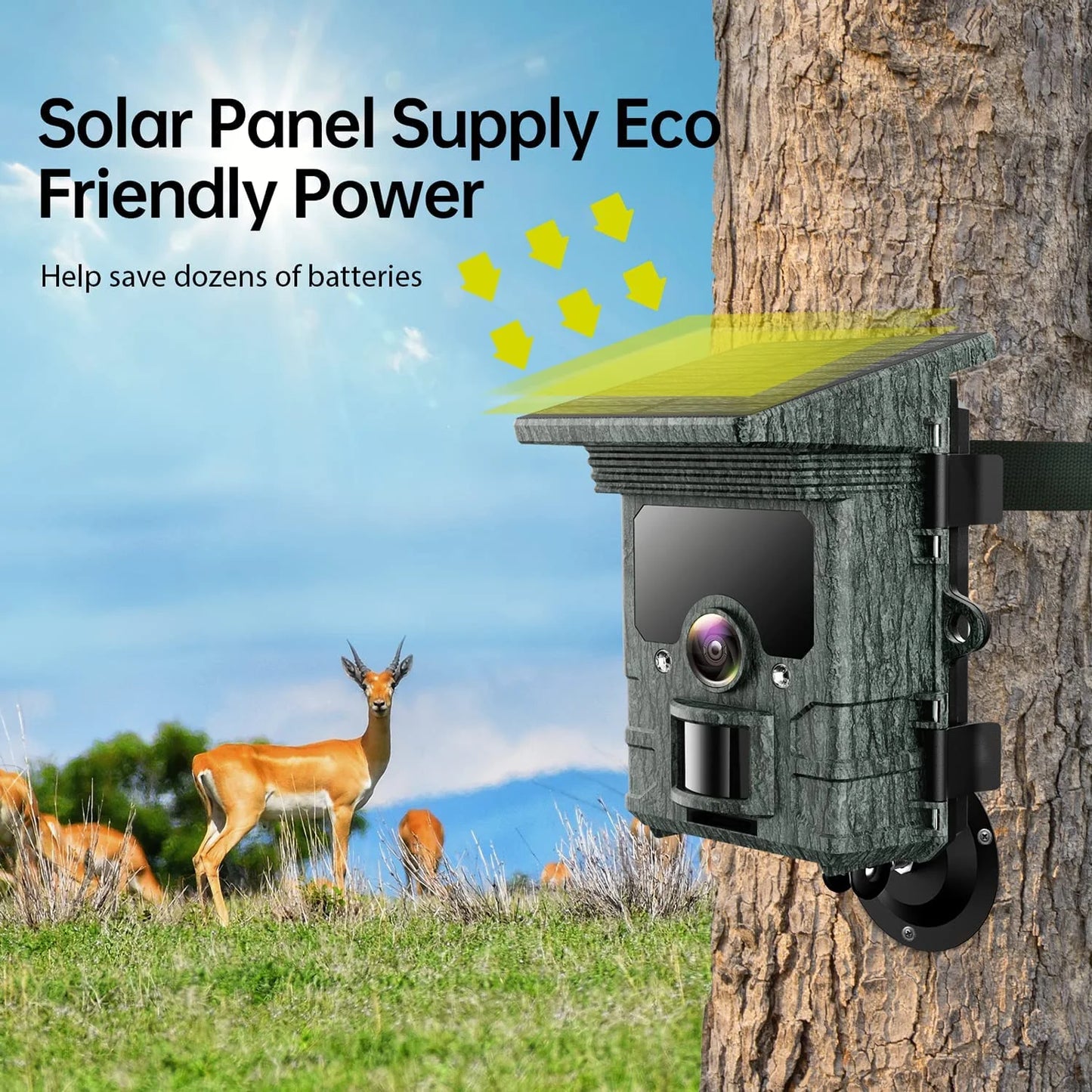 CAMPARK Solar WiFi Trail Camera Native 4K 30fps 46MP Super Concealment Hunting Deer Game Camera wtih 4400mAh Night Vision Motion Activated Waterproof IP66 Trail Wildlife Camera wtih SD Card
