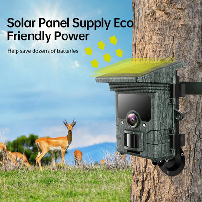 CAMPARK Solar WiFi Trail Camera Native 4K 30fps 46MP Super Concealment Hunting Deer Game Camera wtih 4400mAh Night Vision Motion Activated Waterproof IP66 Trail Wildlife Camera wtih SD Card