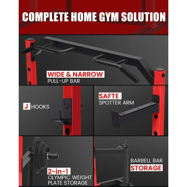 VIBESPARK Adjustable 6-In-1 Weight Bench, 600lbs Foldable Workout Bench with Barbell Rack & Leg Extension for Home Gym, Multi-Function Strength Training Bench Press Exercise Equipment