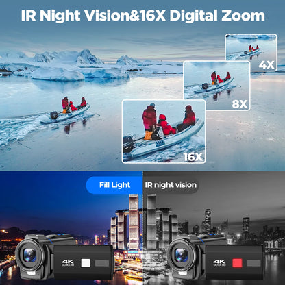 Campark 4K 30FPS Video Camera 48MP Camcorder with IR Night Vision 16X Digital Zoom 3.0" Touch Screen