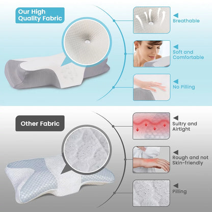 Cervical Pillow for Neck Pain Relief, Contour Memory Foam, Ergonomic Orthopedic Neck Support Pillow for Side, Back & Stomach Sleepers with Breathable Pillowcase, Grey