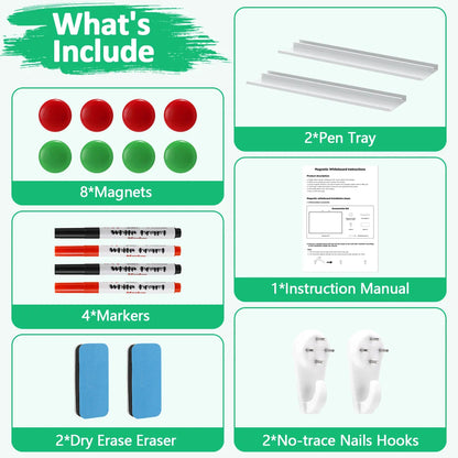 TNTANTS Magnetic White Board 36''×24'', Dry Erase Board for Home, School, Office, Silver Aluminium Frame Wall Mounted Whiteboard