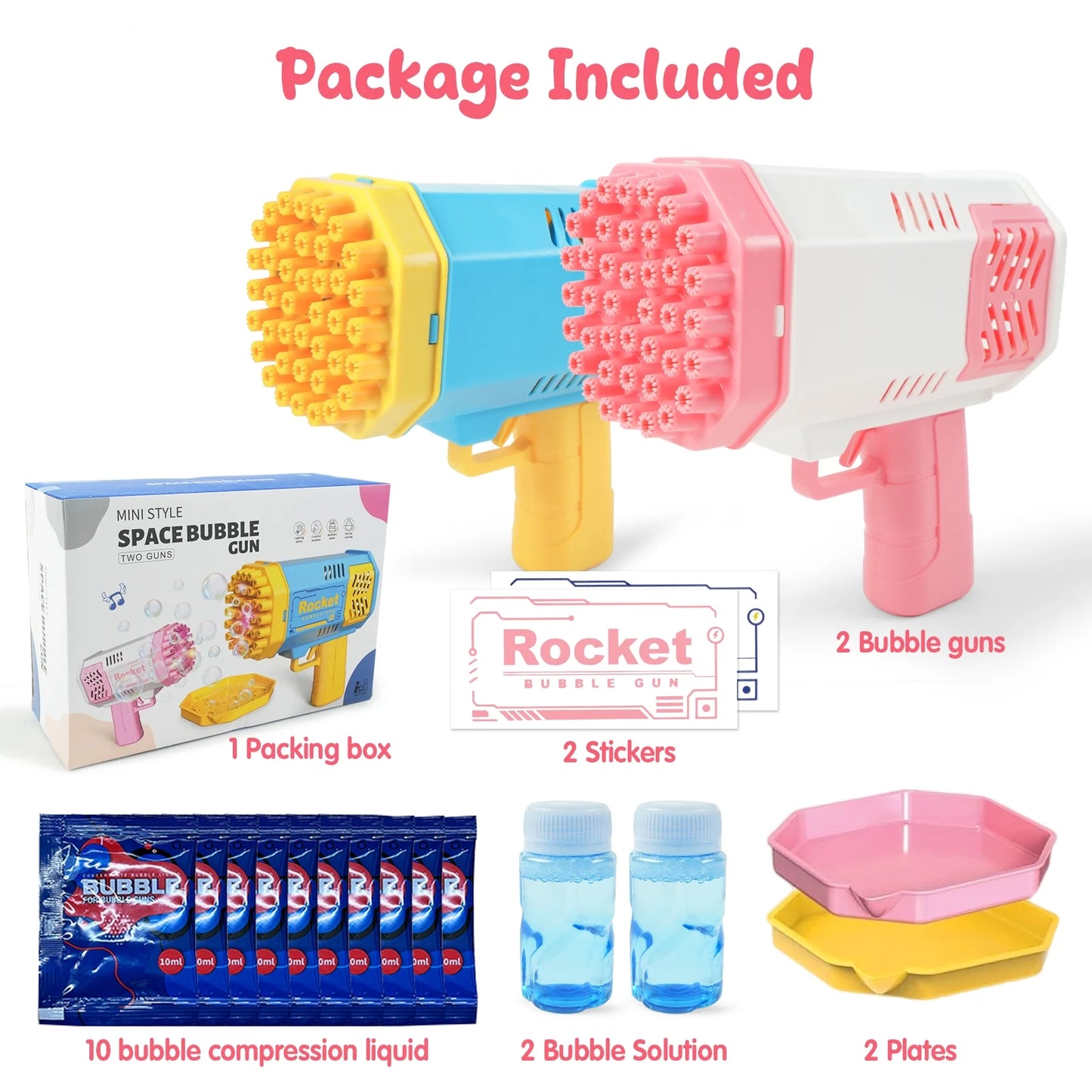 JUGAAD LIFE 2 Pack Bubble Machine for Kids, Bubble Gun 40 Holes, Electric Bubble Blower Maker Toys for Boys Girls Toddlers 3 4 5 6 Years Old, Gift for Indoor Outdoor Wedding Birthday Party-Pink&Blue