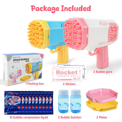 JUGAAD LIFE 2 Pack Bubble Machine for Kids, Bubble Gun 40 Holes, Electric Bubble Blower Maker Toys for Boys Girls Toddlers 3 4 5 6 Years Old, Gift for Indoor Outdoor Wedding Birthday Party-Pink&Blue