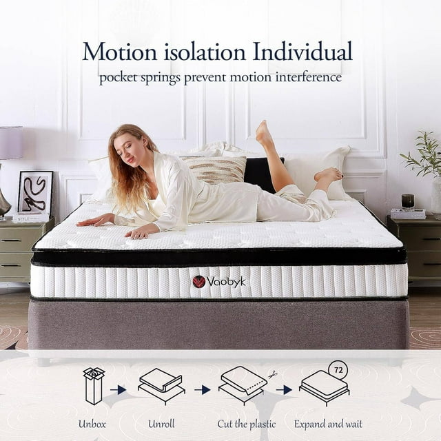 Vaobyk Queen Mattress, 12 inch Hybrid Queen Mattress in a Box, Memory Foam Mattress with Pocket Springs, Pressure Relief & Motion Isolation, CertiPUR-US Certified, Medium Firm