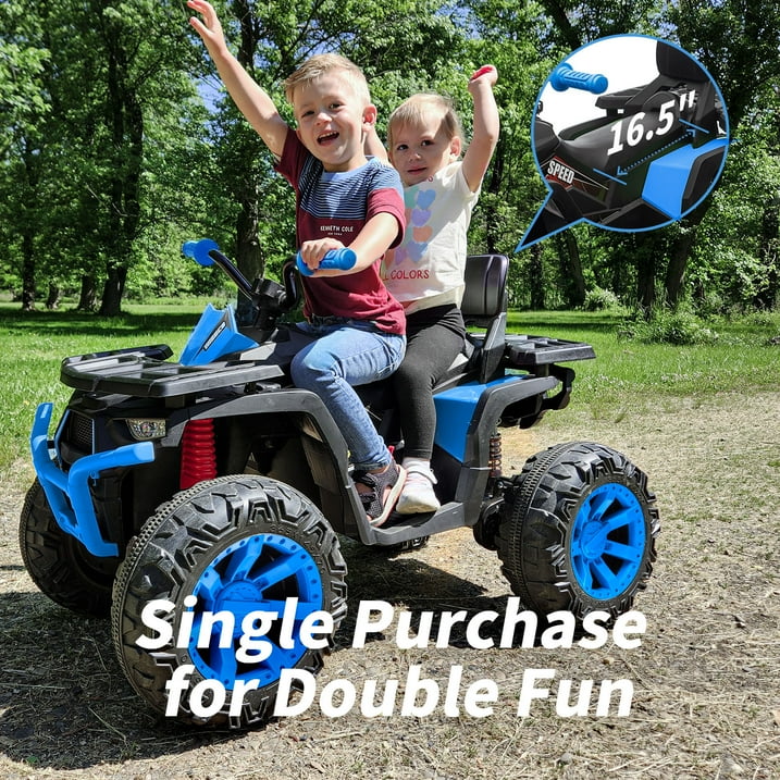 Hikiddo 12V Kids ATV 4 Wheeler, 2-Seater Powered Ride on ATV Toy for Big Kids w/ Bluetooth, 4mph Max Speed - Blue