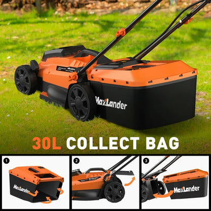 Maxlander 13" Cordless Lawn Mower, 2-in-1 Battery Powered Lawn Mower with Brushless Motor, 5-Position Height Adjustment