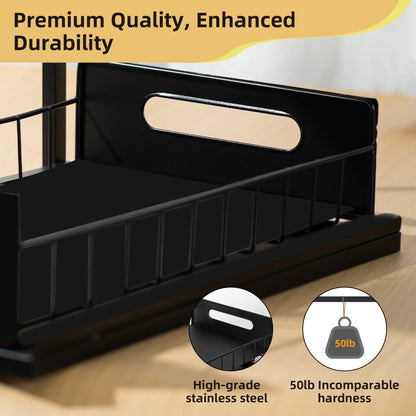 VUSIGN 2-Tier Metal Under Sink Organizers and Storage, Pull Out Cabinet Shelf with Sliding Basket for Kitchen Bathroom, Black