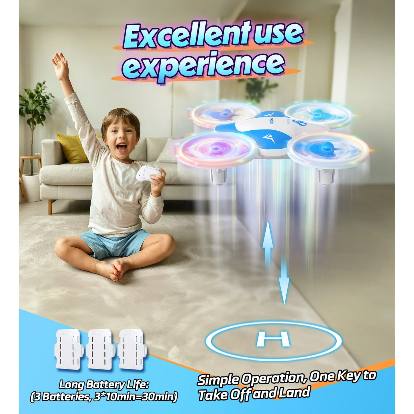 Loheer Mini Drone for Kids, LED RC Drone with 360 Flips, Small RC Quadcopter Flying Toy for Kids, Blue