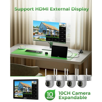 TOGUARD SC43 2K/4MP Solar Wireless Security Camera System with 10CH 10.1" NVR Monitor Outdoor Battery WiFi Dome Surveillance Camera HDMI Connector