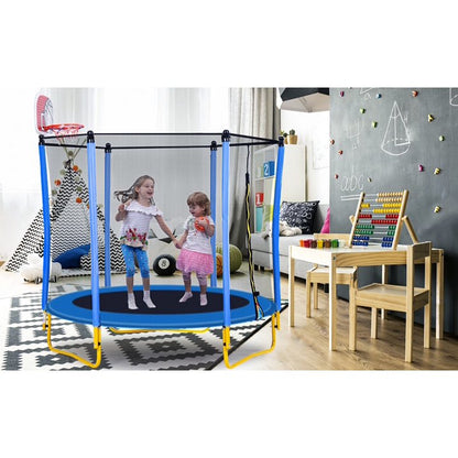 SHINPT 65 Outdoor Indoor Mini Toddler Trampoline with Enclosure Net, Basketball Hoop and Ball Included, Entertainment Trampoline for Backyard, Patio